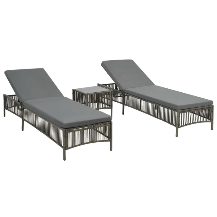 Sunloungers 2 Pcs with Table Poly Rattan Grey Aaapl