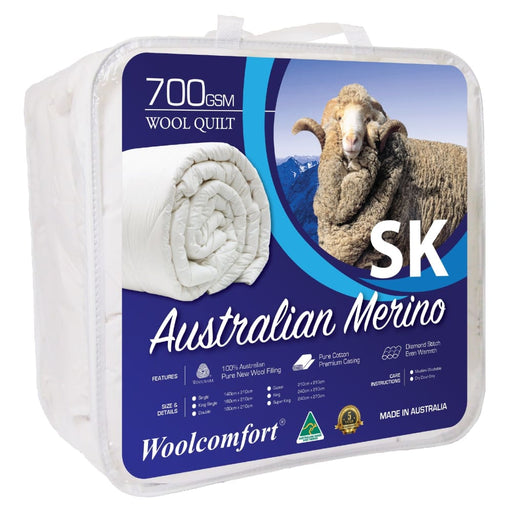 Super King Size Australian Made Merino Wool Quilt 700gsm