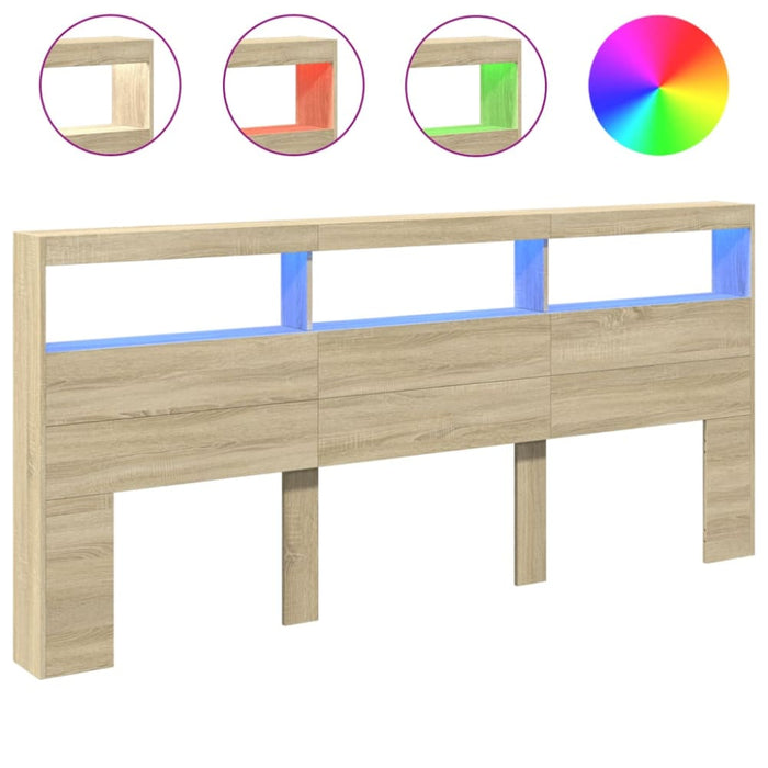 Super King Size Headboard Cabinet with Led Sonoma Oak