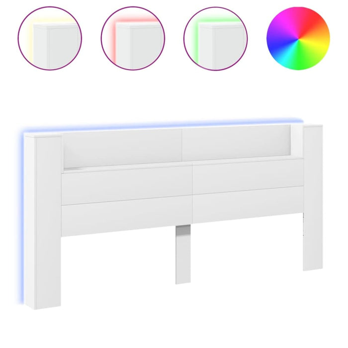 Super King Size Headboard Cabinet with Led White