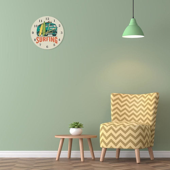 Surfing Time Vintage Car Kombi Camper Van Wall Clock Summer