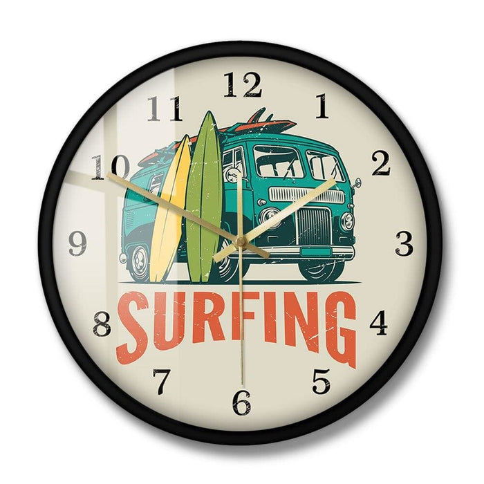 Surfing Time Vintage Car Kombi Camper Van Wall Clock Summer