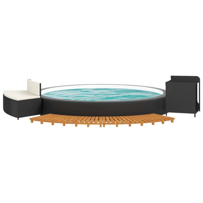Spa Surround Black Poly Rattan and Solid Wood Acacia Tlxxpk