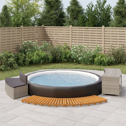 Spa Surround Grey Poly Rattan And Solid Wood Acacia Tlxxlb