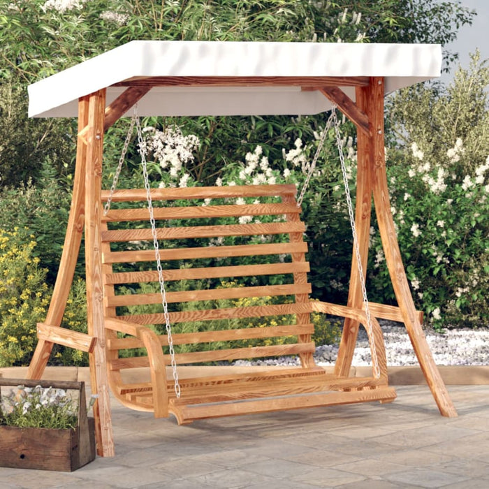 Swing Bench with Canopy Solid Wood Spruce Teak Finish