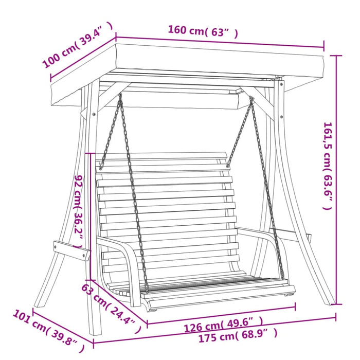 Swing Bench with Canopy Solid Wood Spruce Teak Finish