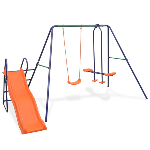 Swing Set with Slide and 3 Seats Orange Kotpk