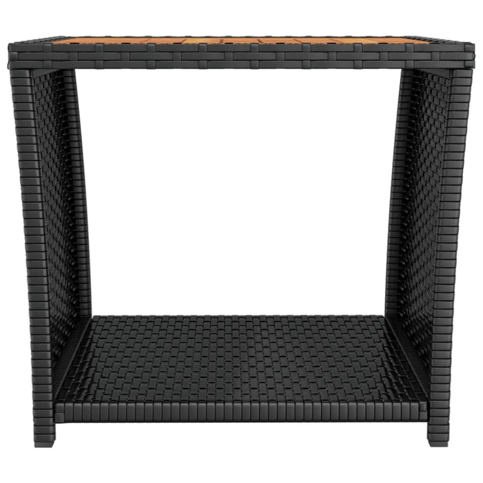 Tea Table with Wooden Top Black Poly Rattan&solid Wood