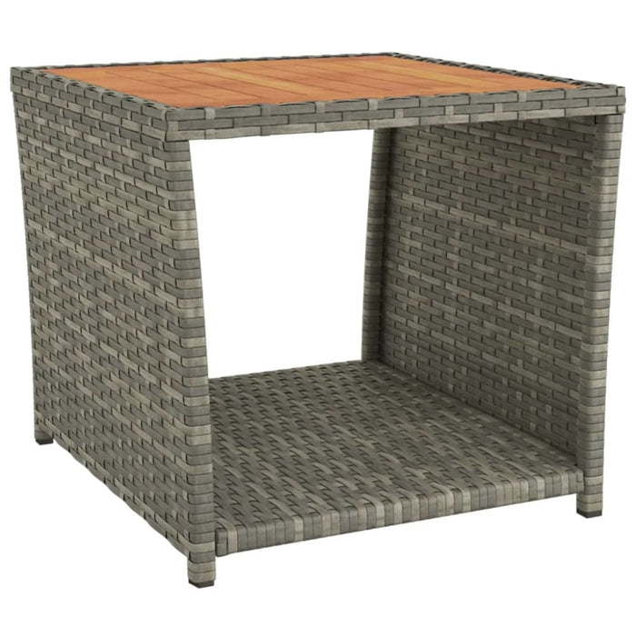 Tea Table with Wooden Top Grey Poly Rattan&solid Wood
