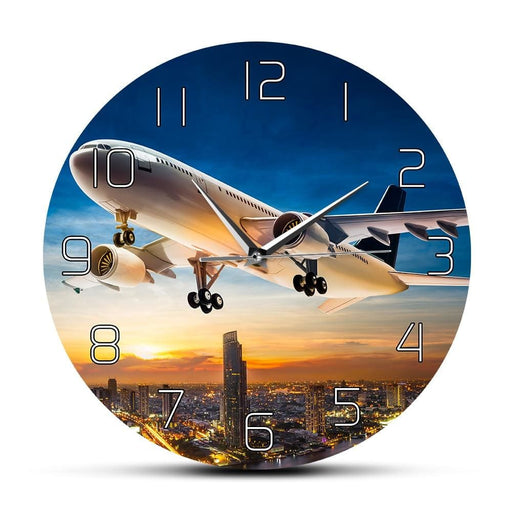 Take Off Sunset Aeroplane Aviator Home Decor Wall Clock Air