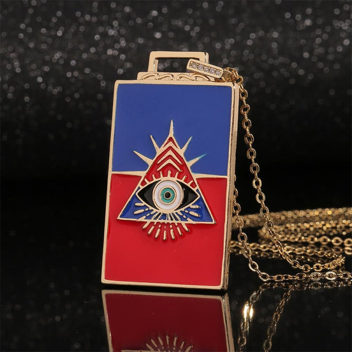 Tarot Card Copper Pendant Necklaces Colour Dripping Oil