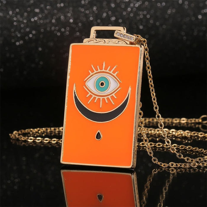 Tarot Cards Enamel Necklace Evil Eye Copper Pendant Choker