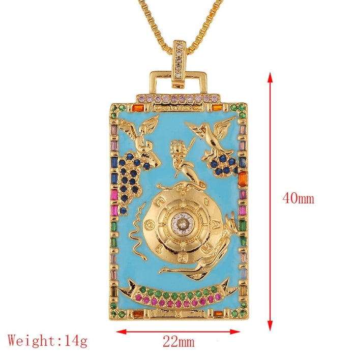 Tarot Cards Inlaid Zircon Pendant Necklace Star Moon Sun