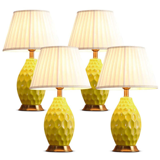 4x Textured Ceramic Oval Table Lamp With Gold Metal Base
