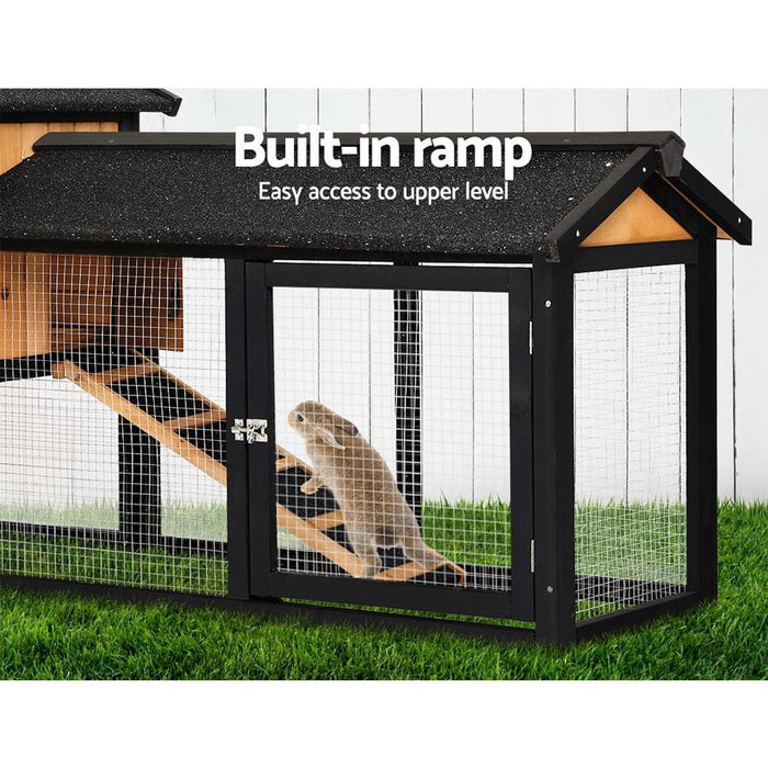 Three Doors Pet Rabbit Wooden Cage With Built-in Foldable