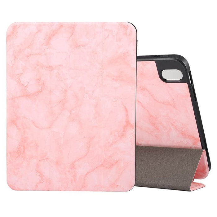 Three Fold Marble Texture Protective Tablet Case With Pen