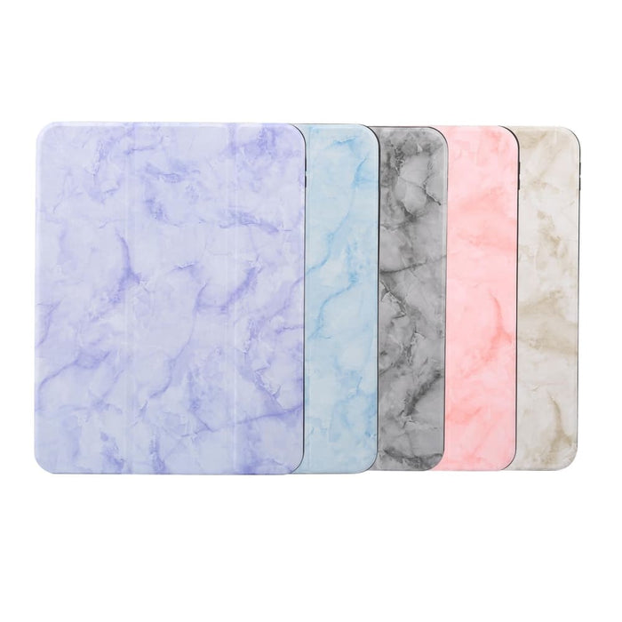 Three Fold Marble Texture Protective Tablet Case With Pen