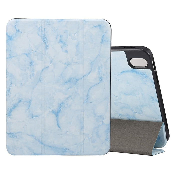 Three Fold Marble Texture Protective Tablet Case With Pen