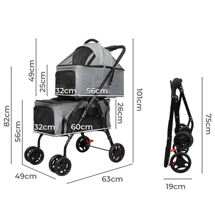 Two - tier Pet Stroller Double Dog Pram Cat Carrier Travel