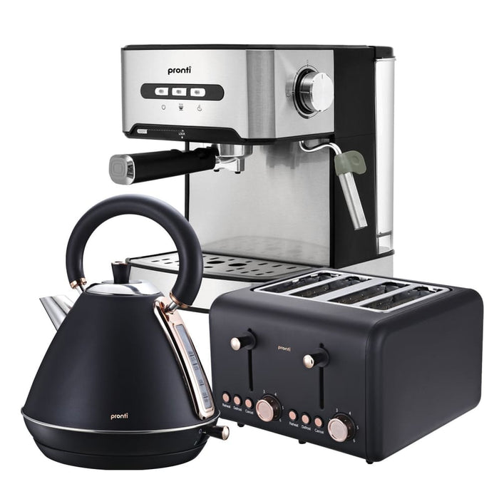 Toaster Kettle & Coffee Machine Breakfast Set - Black