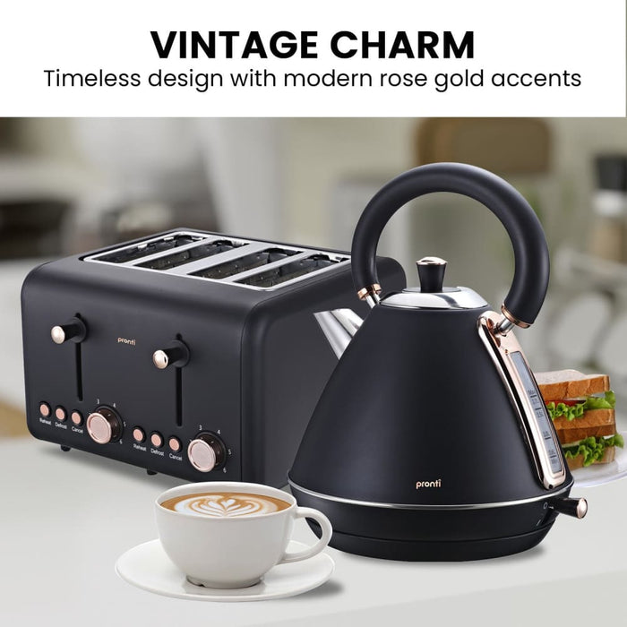 Toaster Kettle & Coffee Machine Breakfast Set - Black