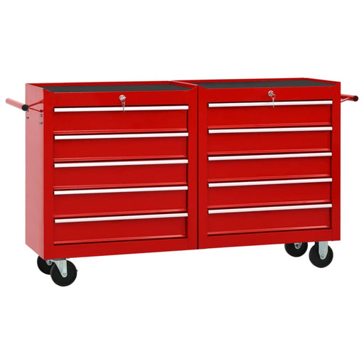 Tool Trolley With 10 Drawers Steel Red Tbplito