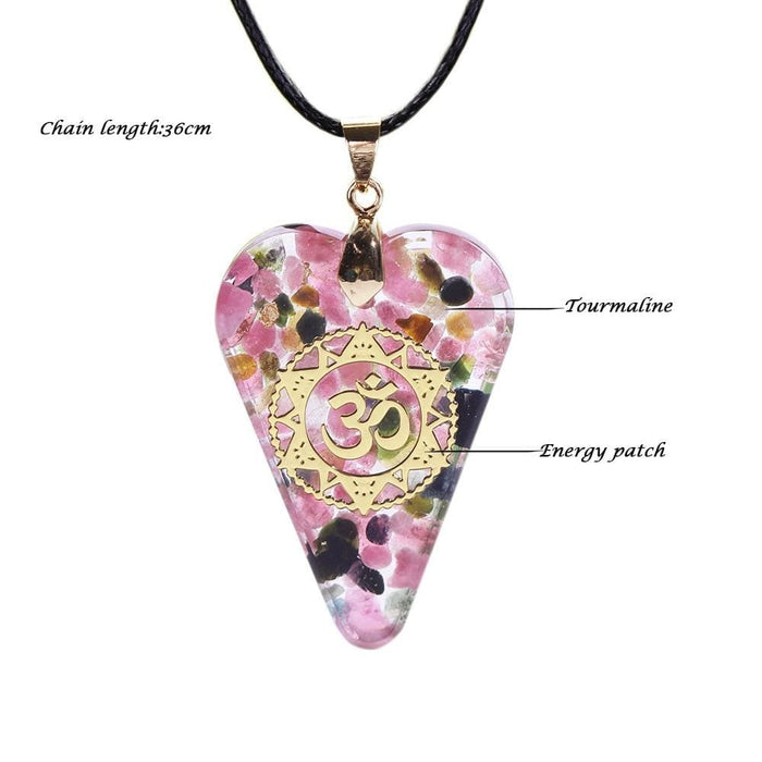 Tourmaline Orgonite Necklace Crystal Heart Pendant Healing
