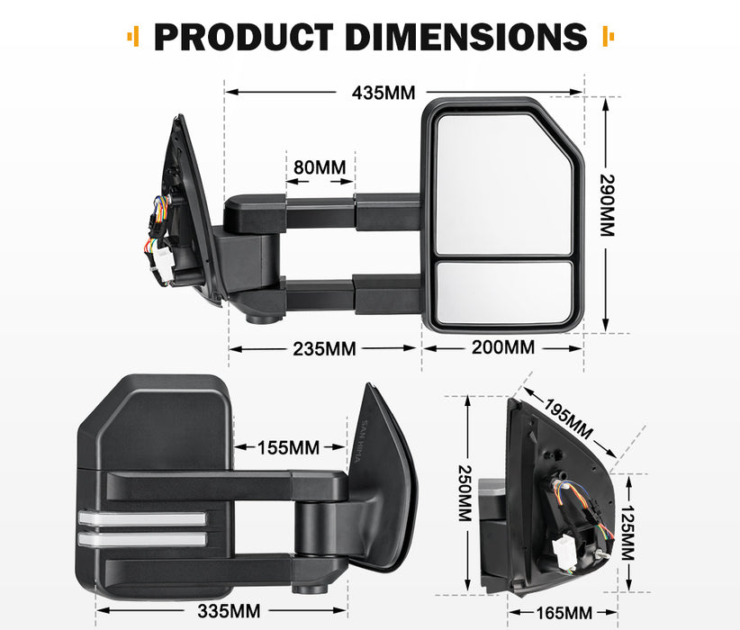 Pair Extendable Towing Mirrors For Isuzu Mu-X My2013-My2019 Black