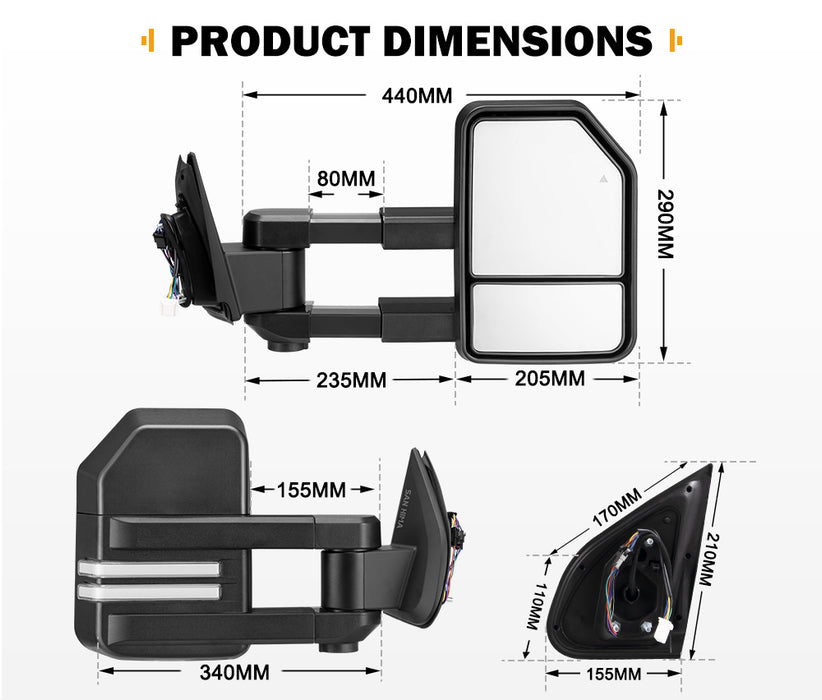 Extendable Towing Mirrors For Mazda Bt-50 Bt50 Tf Series Jul 2020-On