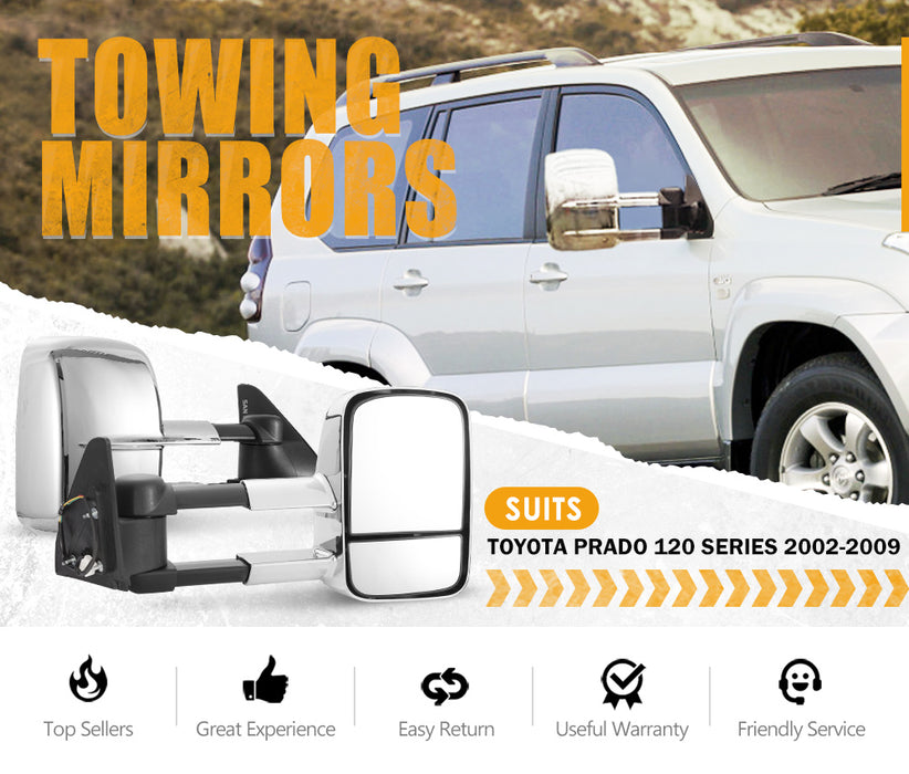 Pair Extendable Towing Mirrors For Toyota Prado 120 Series 2002-2009