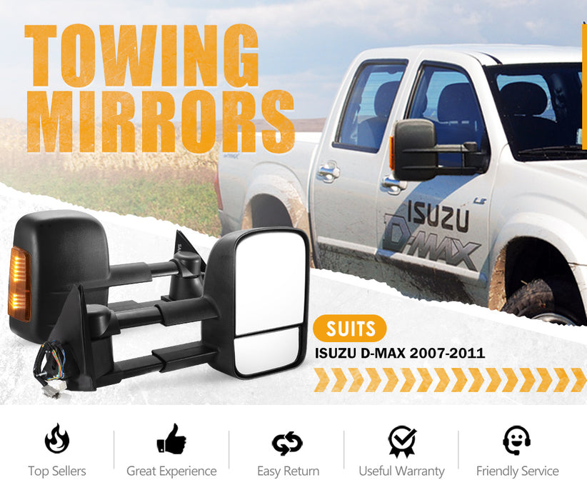 Pair Towing Mirrors For Isuzu D-Max Dmax 2007-2011 Black