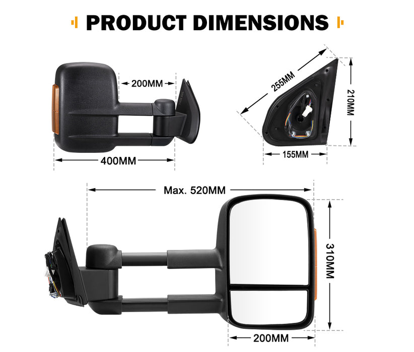 Extendable Towing Mirrors For Isuzu D-Max Dmax 2020 / 08-On