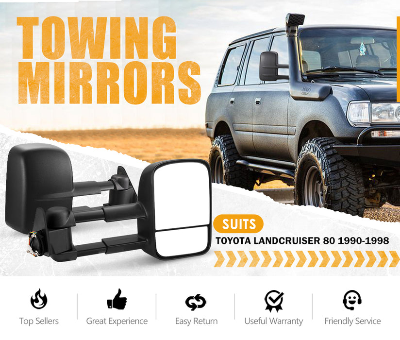 Pair Extendable Towing Mirrors For Toyota Landcruiser 80 1990-1998