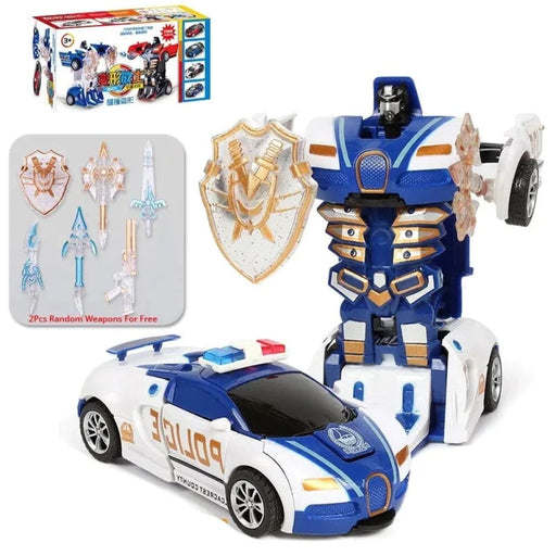 Transforming Police Car Toy For Boys Blue Inertia Impact