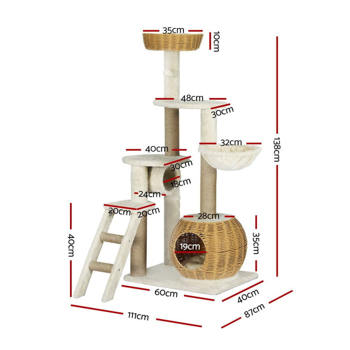 Cat Tree 138cm Tower Scratching Post Scratcher Wood Bed