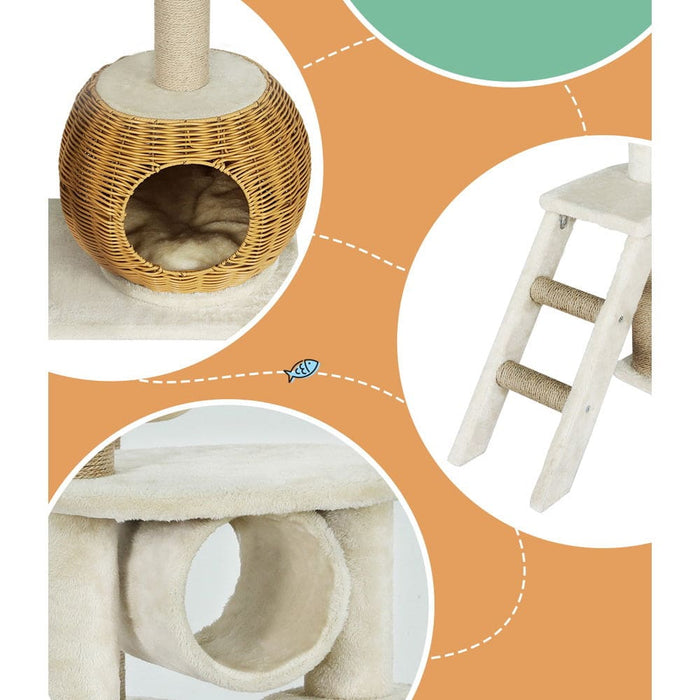 Cat Tree 138cm Tower Scratching Post Scratcher Wood Bed