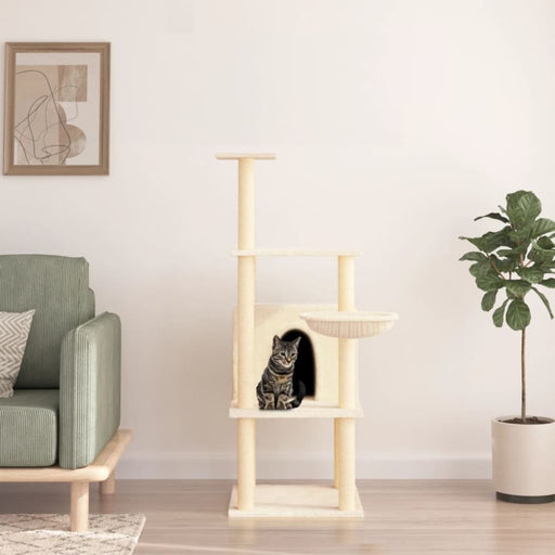 Cat Tree With Sisal Scratching Posts Cream 132 Cm Oioixl