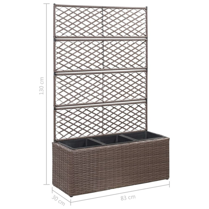 Trellis Raised Bed with 3 Pots 83x30x130 Cm Poly Rattan