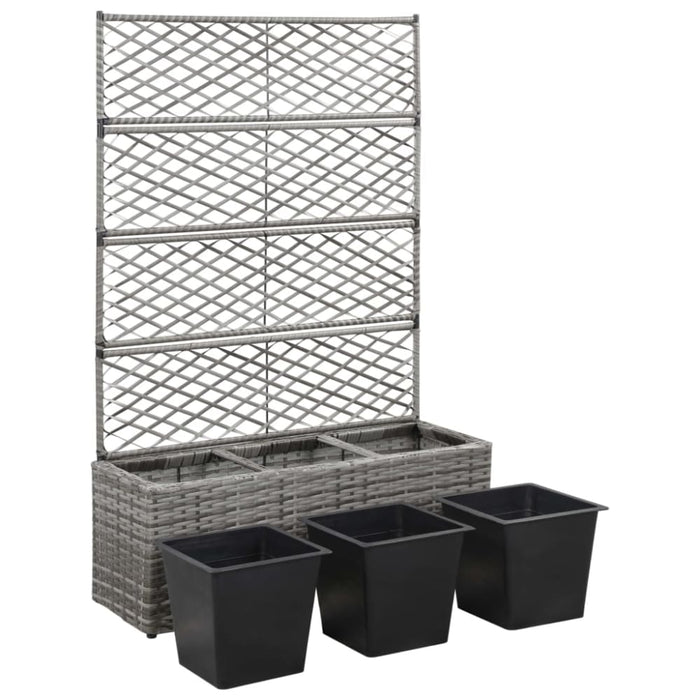 Trellis Raised Bed with 3 Pots 83x30x130 Cm Poly Rattan