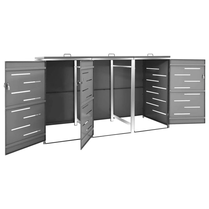 Triple Wheelie Bin Shed 207x77.5x115 Cm Stainless Steel
