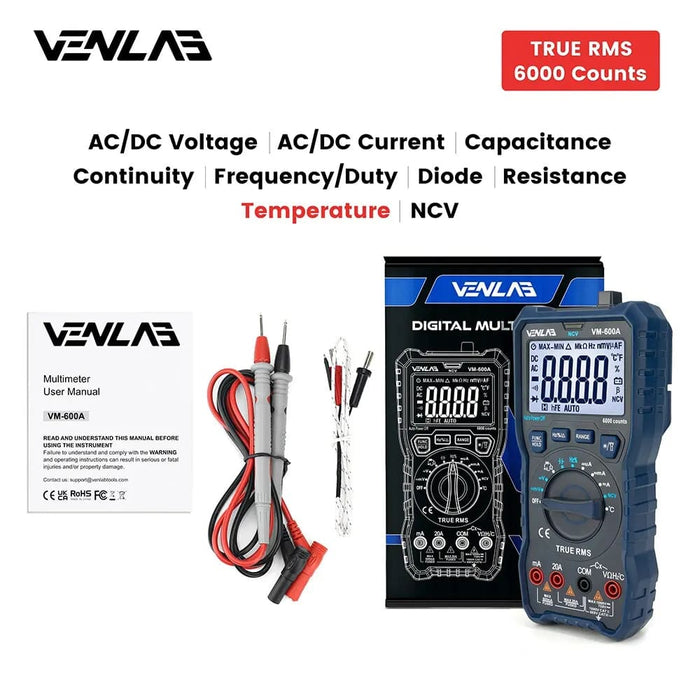 Trms Large Auto Dmm 1000v 20a Ac Dc Ohm Hz Ncv Live Voltage