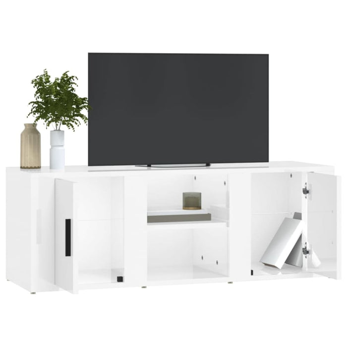 Tv Cabinet Glossy Look White 100x31.5x35 Cm Engineered Wood
