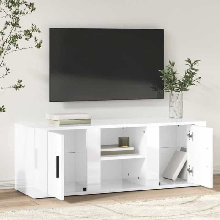Tv Cabinet Glossy Look White 100x31.5x35 Cm Engineered Wood