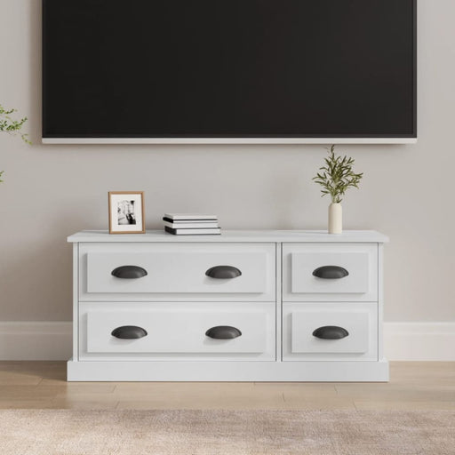 Tv Cabinet Glossy Look White 100x35.5x45 Cm Engineered Wood