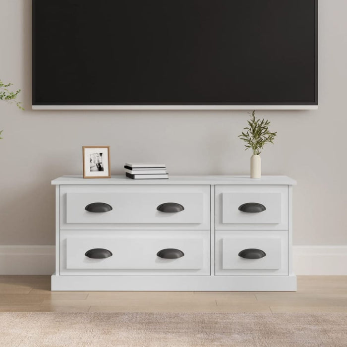 Tv Cabinet Glossy Look White 100x35.5x45 Cm Engineered Wood