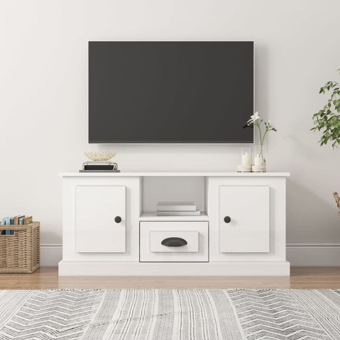 Tv Cabinet Glossy Look White 100x35.5x45 Cm Engineered Wood