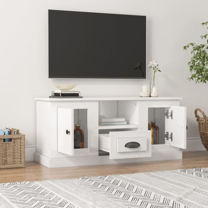 Tv Cabinet Glossy Look White 100x35.5x45 Cm Engineered Wood