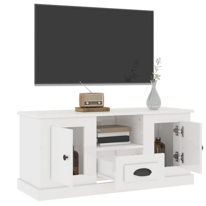 Tv Cabinet Glossy Look White 100x35.5x45 Cm Engineered Wood