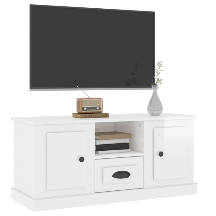 Tv Cabinet Glossy Look White 100x35.5x45 Cm Engineered Wood