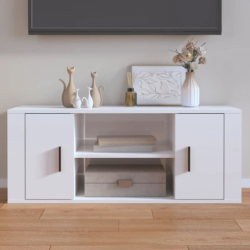 Tv Cabinet Glossy Look White 100x35x40 Cm Engineered Wood